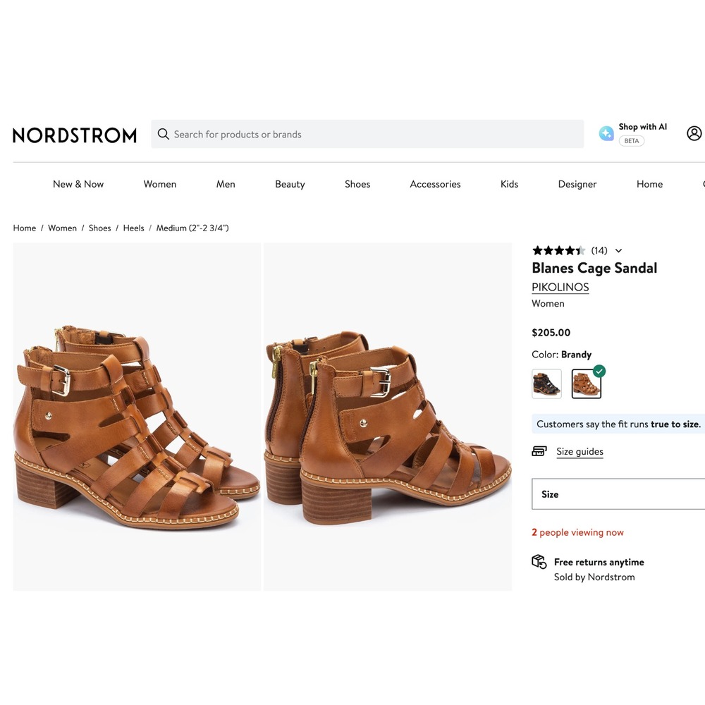 PIKOLINOS Blanes Womens 8-8.5/39 Cage Block Heeled Sandal w Zip Brandy $205 - Picture 4 of 13
